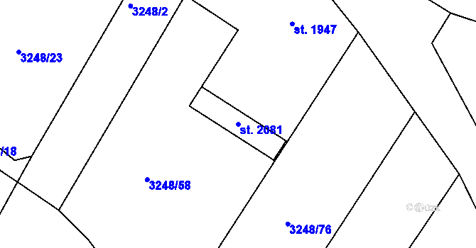 Parcela st. 2081 v KÚ Zaječí, Katastrální mapa