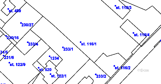 Parcela st. 116/1 v KÚ Zaječice u Chrudimi, Katastrální mapa