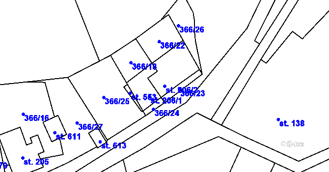 Parcela st. 206/2 v KÚ Zaječice u Chrudimi, Katastrální mapa