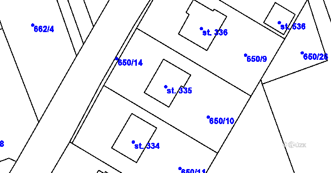 Parcela st. 335 v KÚ Zaječice u Chrudimi, Katastrální mapa