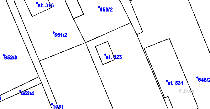 Parcela st. 423 v KÚ Zaječice u Chrudimi, Katastrální mapa