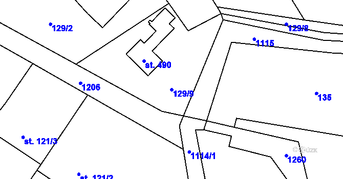 Parcela st. 129/9 v KÚ Zaječice u Chrudimi, Katastrální mapa