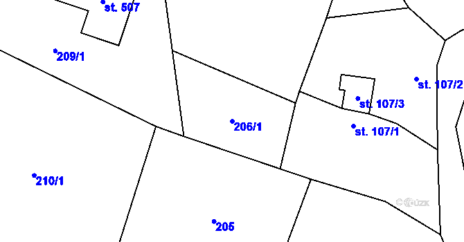 Parcela st. 206/1 v KÚ Zaječice u Chrudimi, Katastrální mapa