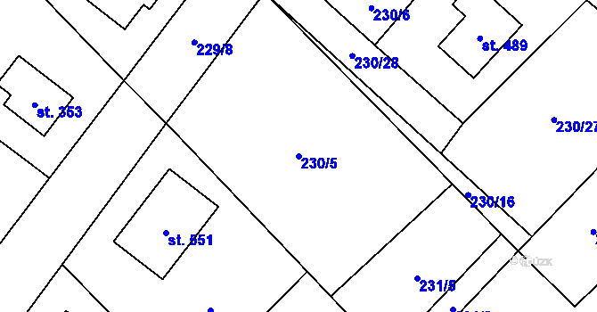 Parcela st. 230/5 v KÚ Zaječice u Chrudimi, Katastrální mapa