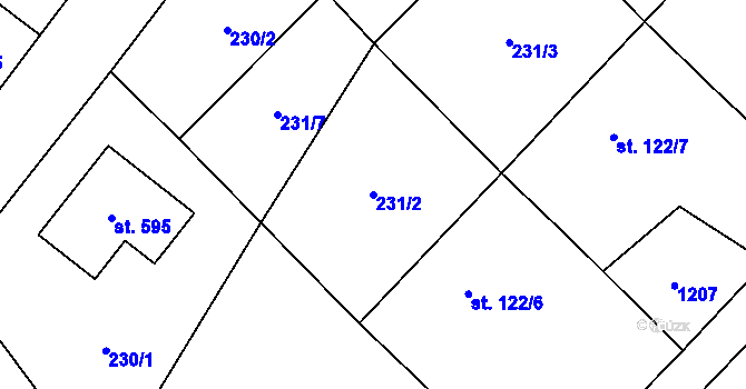 Parcela st. 231/2 v KÚ Zaječice u Chrudimi, Katastrální mapa