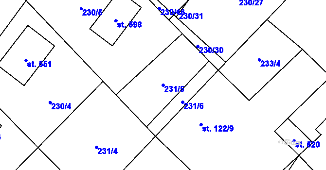 Parcela st. 231/5 v KÚ Zaječice u Chrudimi, Katastrální mapa