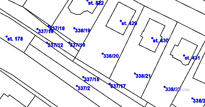Parcela st. 338/20 v KÚ Zaječice u Chrudimi, Katastrální mapa