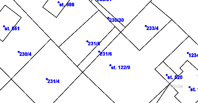 Parcela st. 231/6 v KÚ Zaječice u Chrudimi, Katastrální mapa
