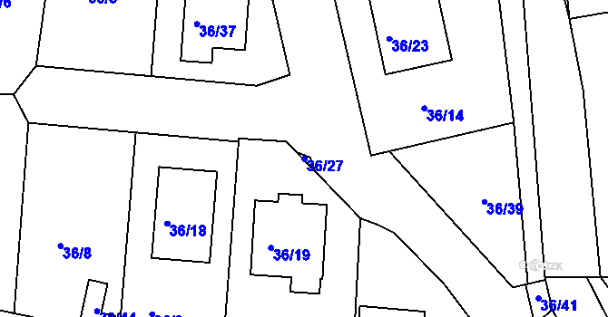 Parcela st. 36/27 v KÚ Zaječov, Katastrální mapa