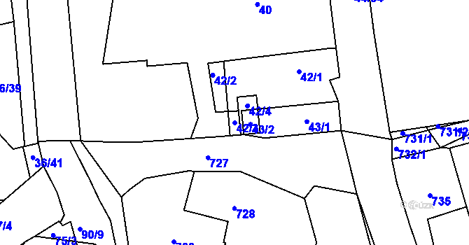 Parcela st. 42/3 v KÚ Zaječov, Katastrální mapa