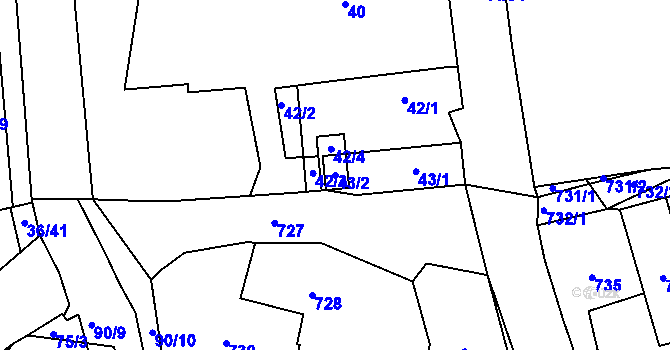 Parcela st. 43/2 v KÚ Zaječov, Katastrální mapa