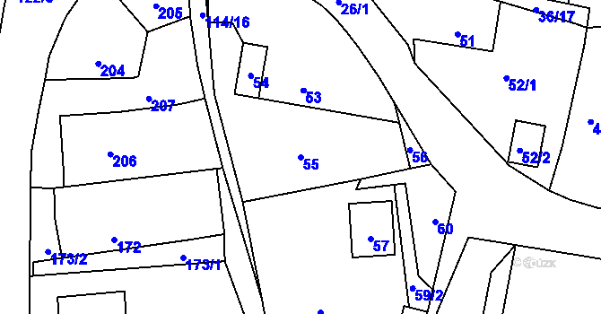 Parcela st. 55 v KÚ Zaječov, Katastrální mapa