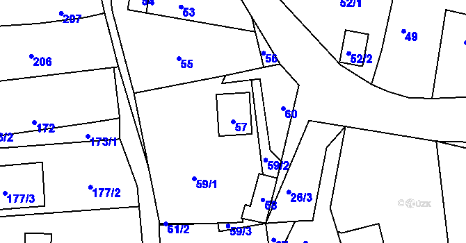 Parcela st. 57 v KÚ Zaječov, Katastrální mapa