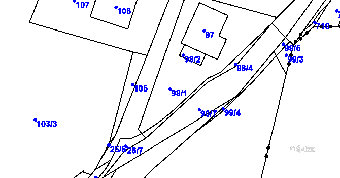 Parcela st. 98/1 v KÚ Zaječov, Katastrální mapa