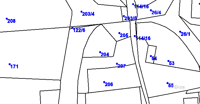 Parcela st. 204 v KÚ Zaječov, Katastrální mapa