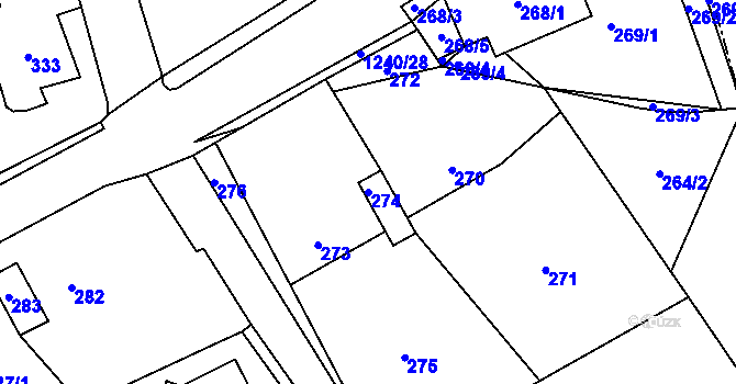 Parcela st. 274 v KÚ Zaječov, Katastrální mapa