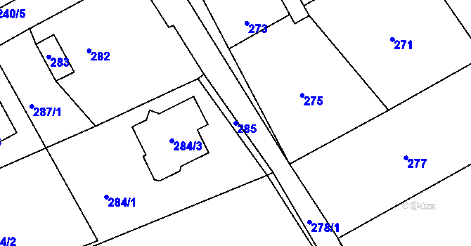 Parcela st. 285 v KÚ Zaječov, Katastrální mapa