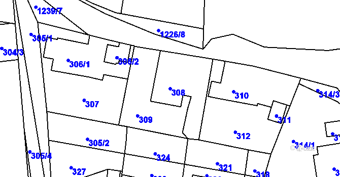 Parcela st. 308 v KÚ Zaječov, Katastrální mapa