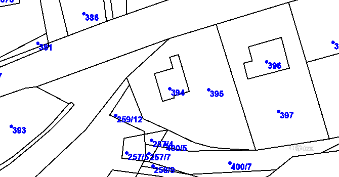 Parcela st. 394 v KÚ Zaječov, Katastrální mapa