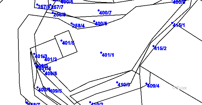 Parcela st. 401/1 v KÚ Zaječov, Katastrální mapa