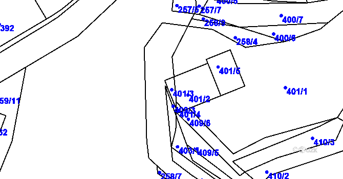Parcela st. 401/3 v KÚ Zaječov, Katastrální mapa