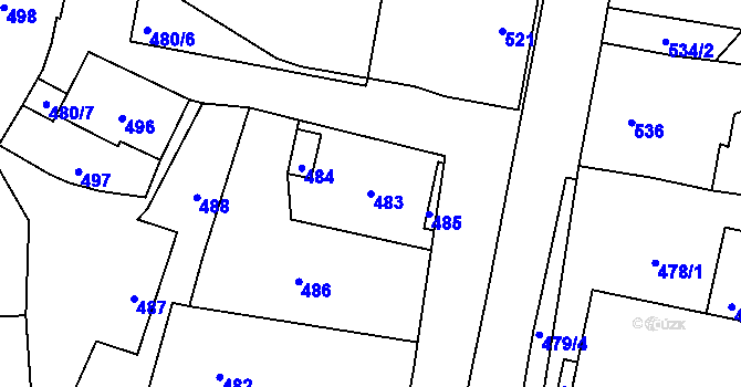 Parcela st. 483 v KÚ Zaječov, Katastrální mapa