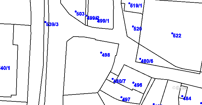 Parcela st. 498 v KÚ Zaječov, Katastrální mapa