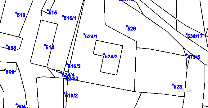 Parcela st. 524/2 v KÚ Zaječov, Katastrální mapa