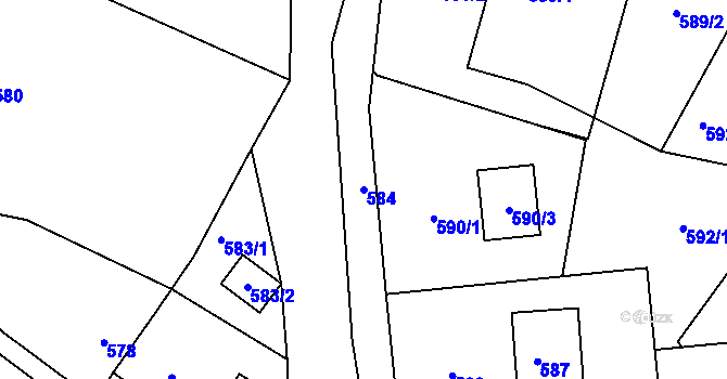 Parcela st. 584 v KÚ Zaječov, Katastrální mapa