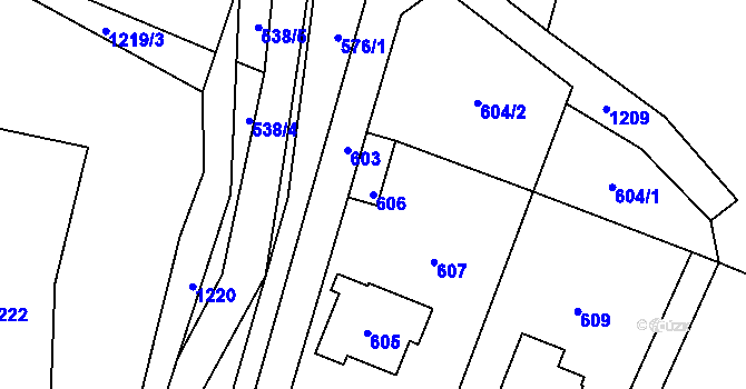 Parcela st. 606 v KÚ Zaječov, Katastrální mapa