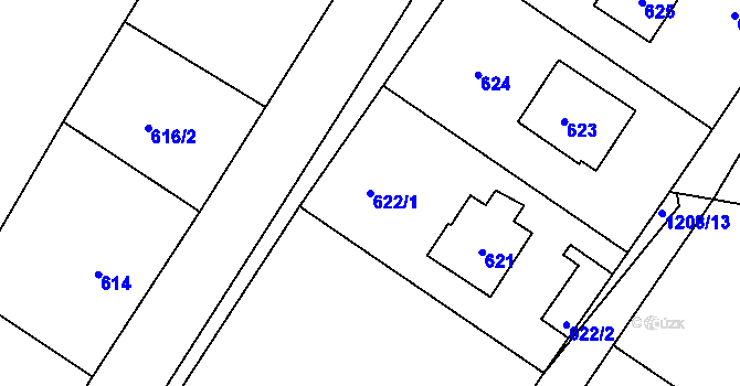 Parcela st. 622/1 v KÚ Zaječov, Katastrální mapa