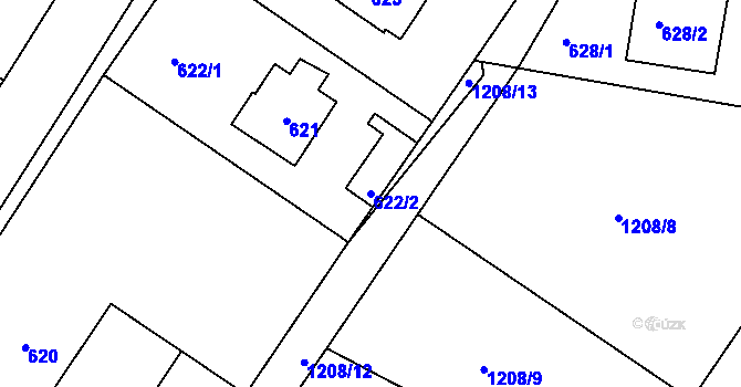 Parcela st. 622/2 v KÚ Zaječov, Katastrální mapa