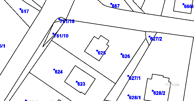 Parcela st. 625 v KÚ Zaječov, Katastrální mapa