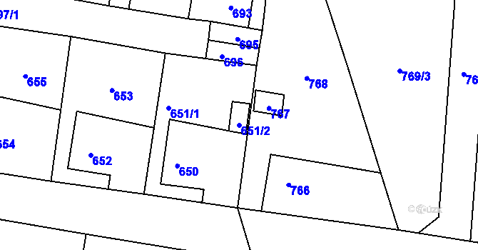Parcela st. 651/2 v KÚ Zaječov, Katastrální mapa