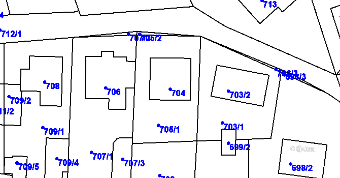 Parcela st. 704 v KÚ Zaječov, Katastrální mapa