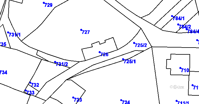Parcela st. 726 v KÚ Zaječov, Katastrální mapa