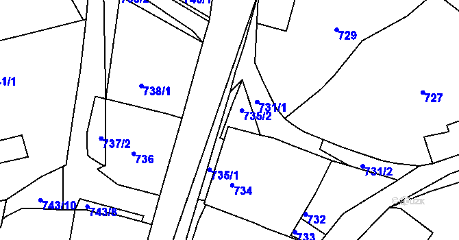 Parcela st. 735 v KÚ Zaječov, Katastrální mapa