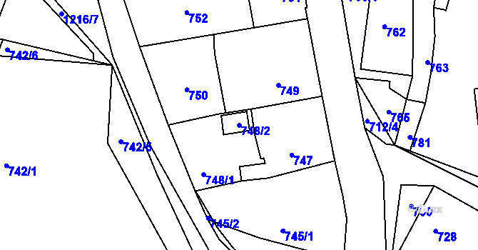 Parcela st. 748/2 v KÚ Zaječov, Katastrální mapa