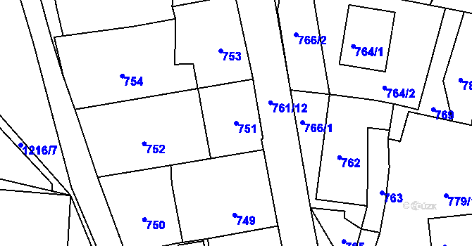 Parcela st. 751 v KÚ Zaječov, Katastrální mapa