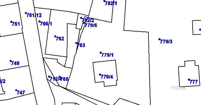 Parcela st. 779/1 v KÚ Zaječov, Katastrální mapa