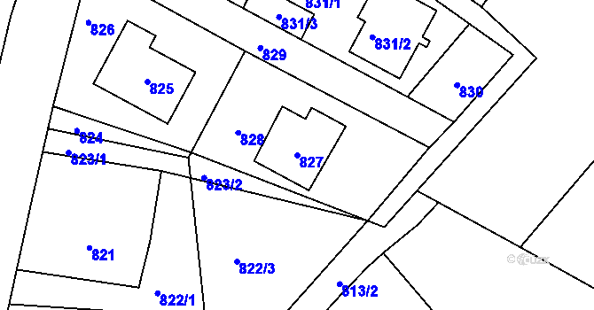 Parcela st. 827 v KÚ Zaječov, Katastrální mapa