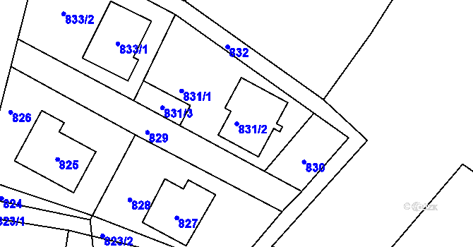 Parcela st. 831/2 v KÚ Zaječov, Katastrální mapa
