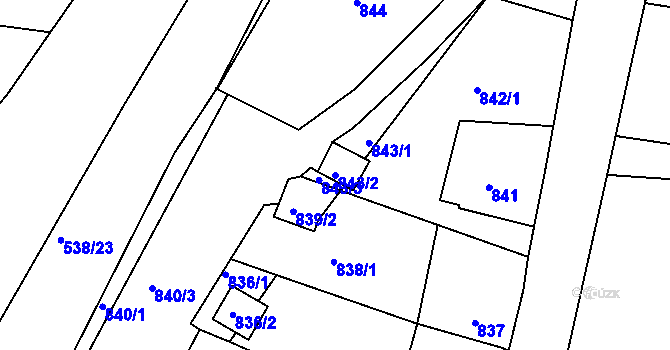 Parcela st. 843/2 v KÚ Zaječov, Katastrální mapa