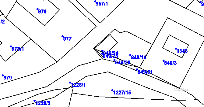 Parcela st. 849/25 v KÚ Zaječov, Katastrální mapa