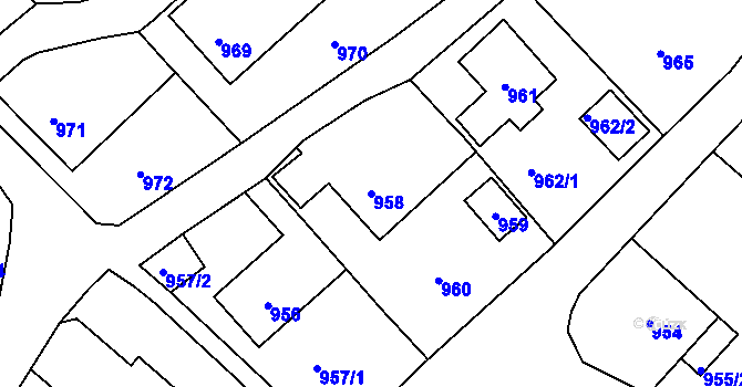 Parcela st. 958 v KÚ Zaječov, Katastrální mapa