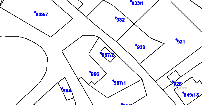 Parcela st. 967/2 v KÚ Zaječov, Katastrální mapa