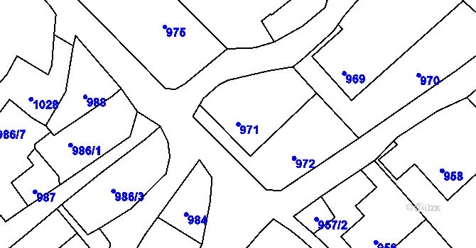 Parcela st. 971 v KÚ Zaječov, Katastrální mapa