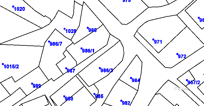 Parcela st. 986/2 v KÚ Zaječov, Katastrální mapa