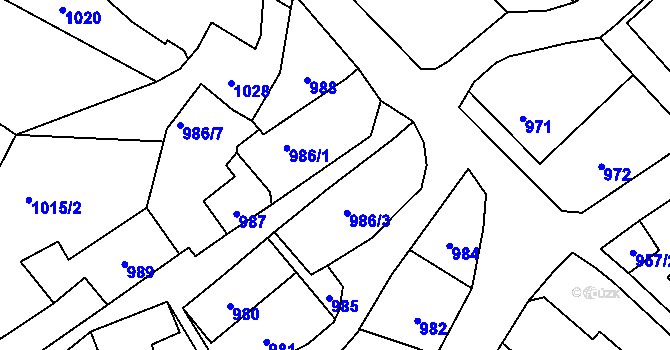 Parcela st. 986/4 v KÚ Zaječov, Katastrální mapa