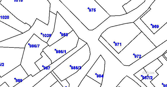 Parcela st. 986/5 v KÚ Zaječov, Katastrální mapa